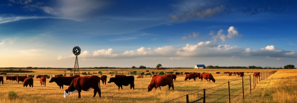 Texas ranch panorama at golden hour