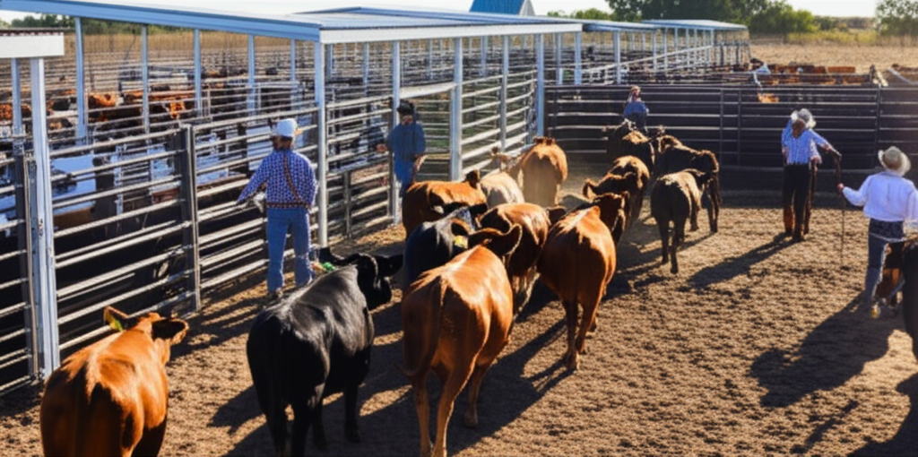 Cattle moving through handling facility